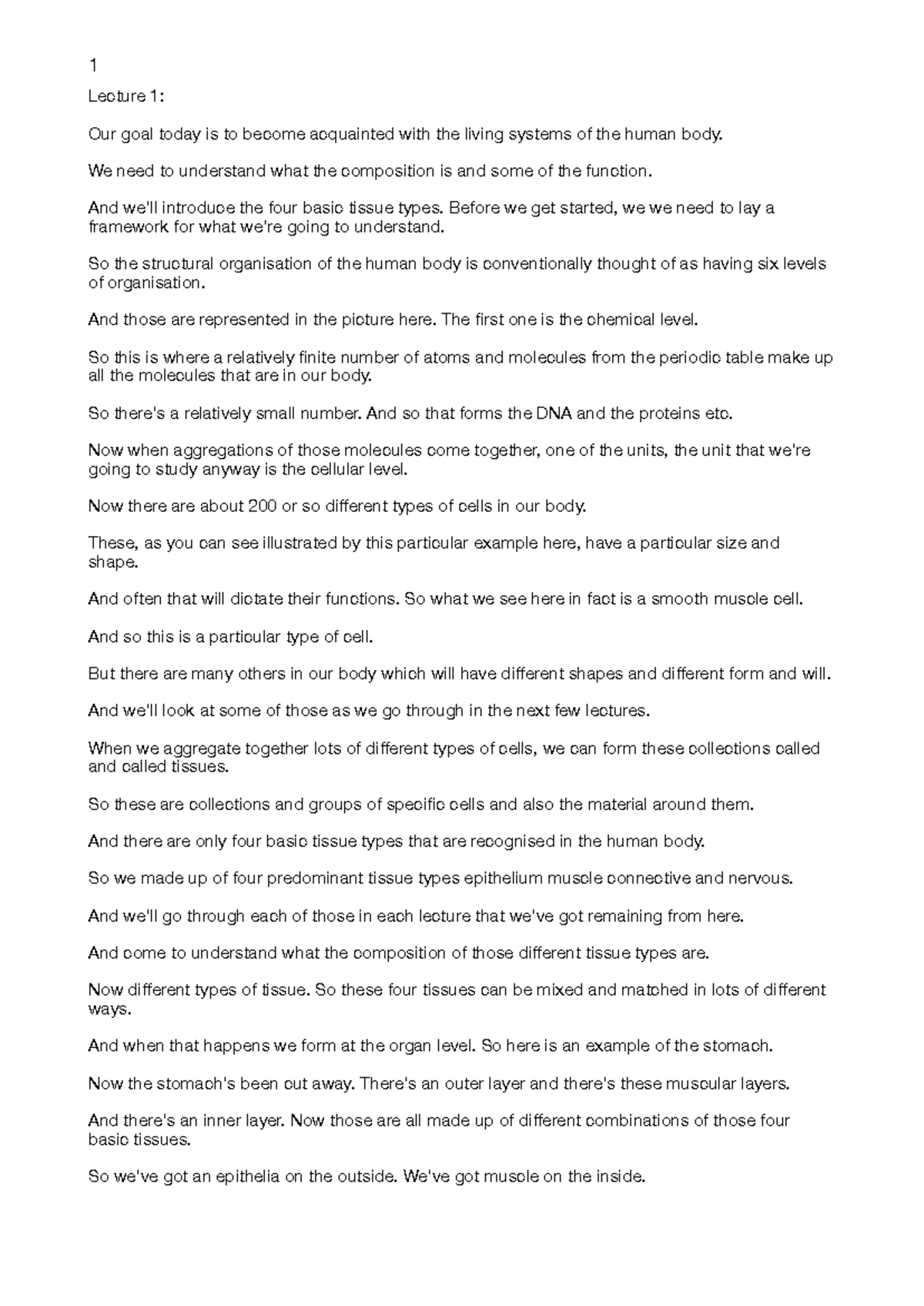 Lecture 1: Introduction to Human Body Systems - Studocu