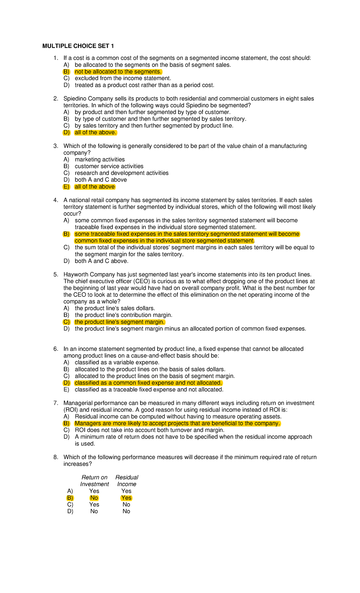 Managerial Accounting MCQs - Managerial 5 Final Exam Review - Studocu