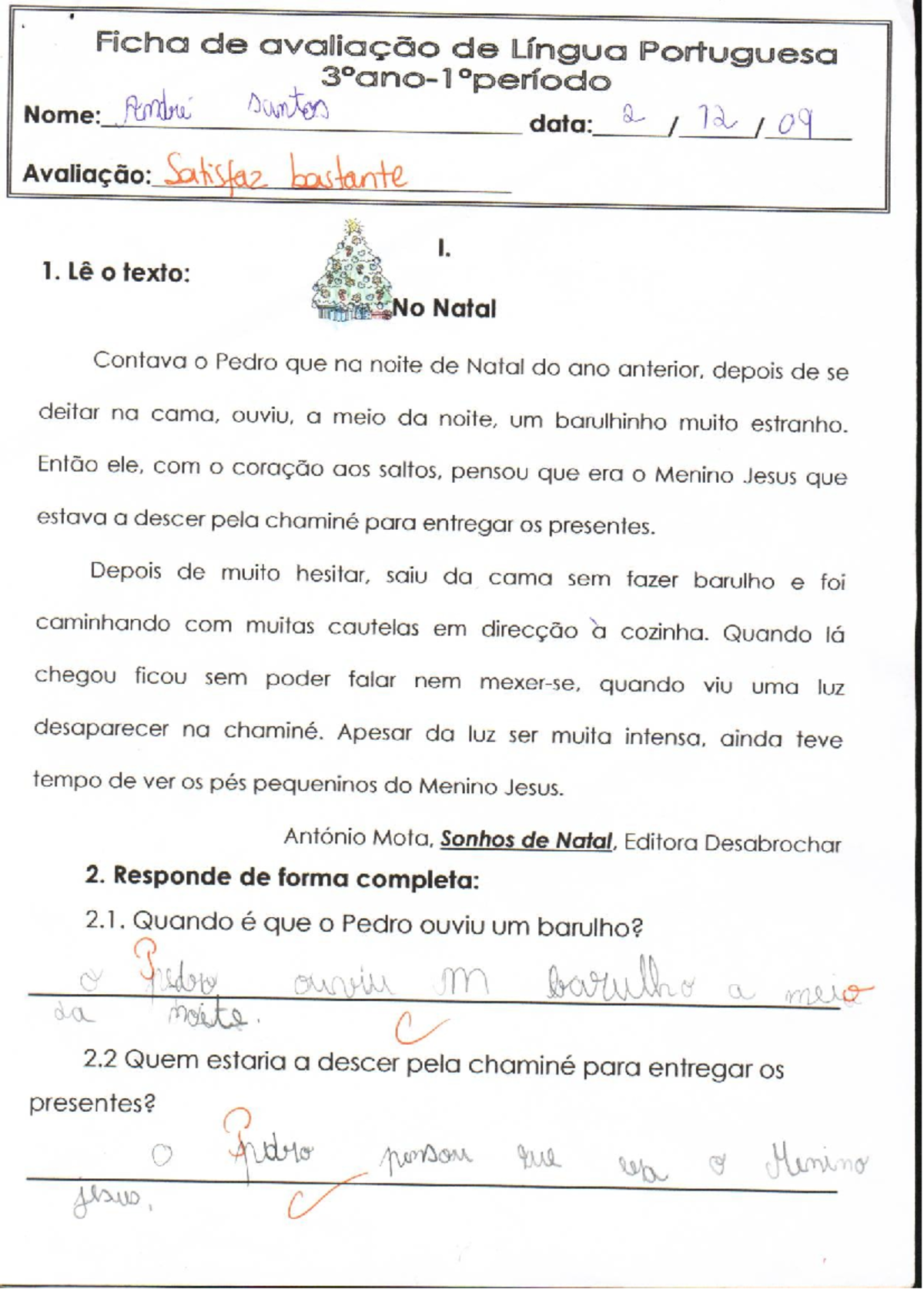 Ficha De Avaliao De Portugus 3 Ano