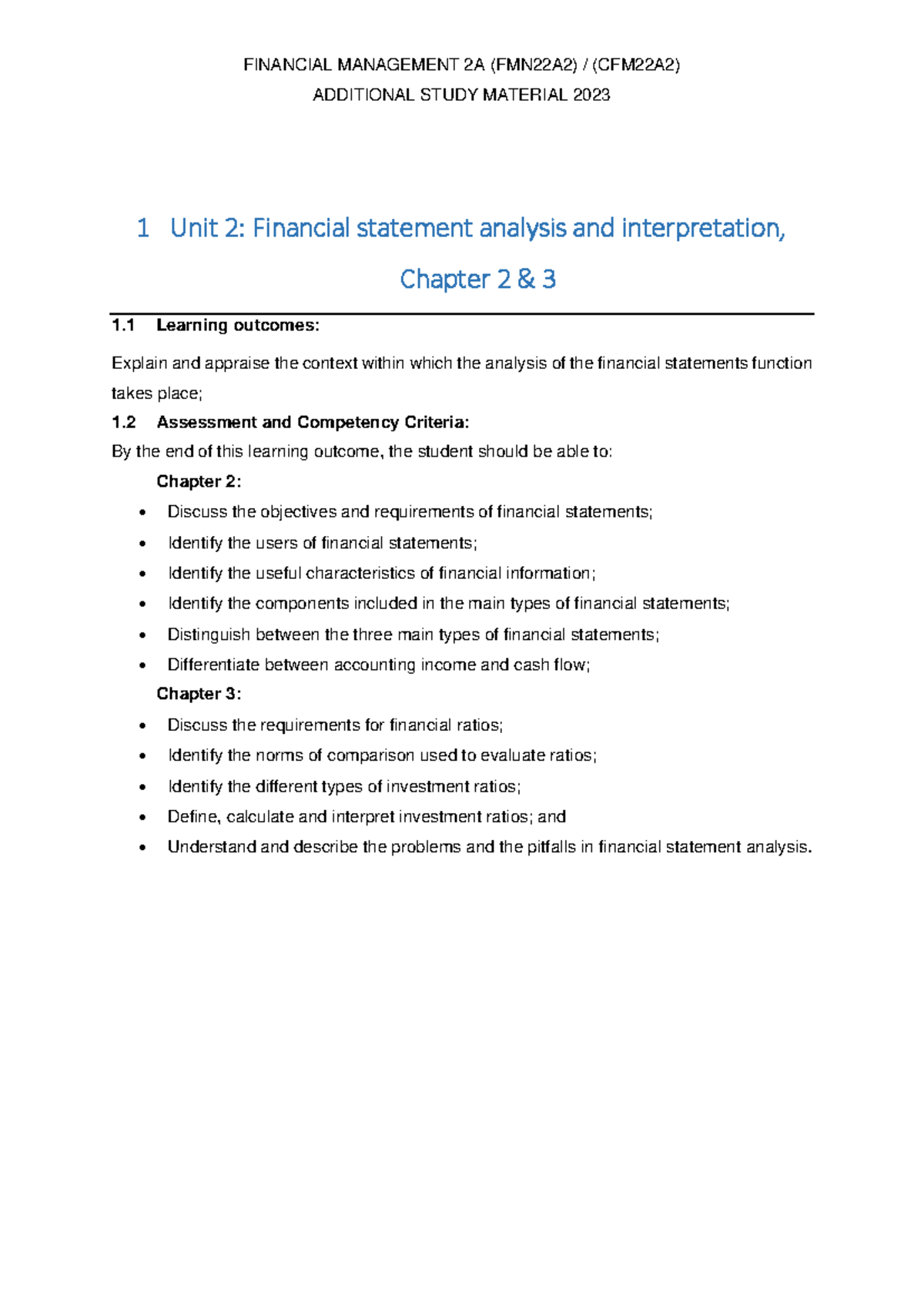 FINANCIAL MANAGEMENT 2A (FMN22A2) (CFM22A2) UNIT 2 STUDY NOTES 2023 ...