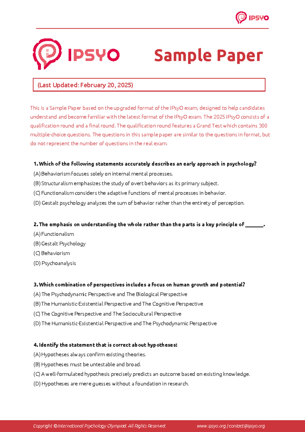 IPsyO 2025 Sample Paper - Comprehensive Exam Format & Practice - Studocu