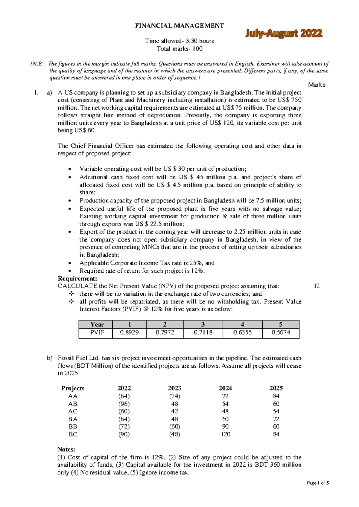 Financial Management JA-2022 Final Exam Questions and Solutions - Studocu