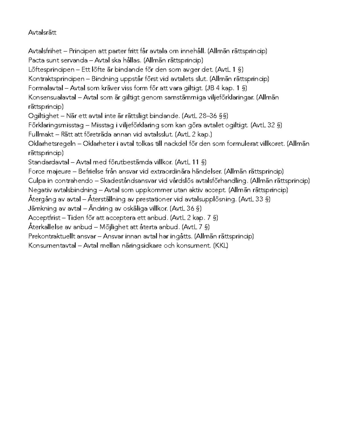 HARA50 Flash cards - Avtalsrätt Avtalsfrihet – Principen att parter ...