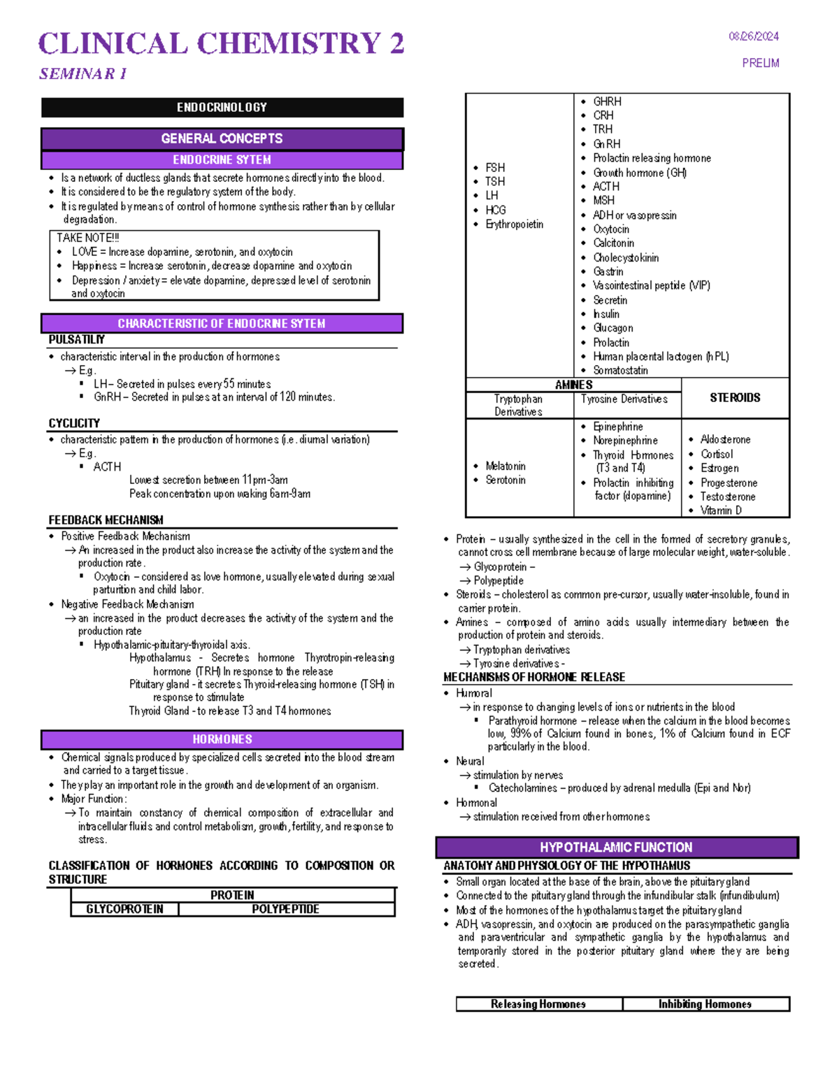 CLINICAL CHEMISTRY 2 PRELIM SEMINAR 1: ENDOCRINOLOGY AND LIVER FUNCTION ...