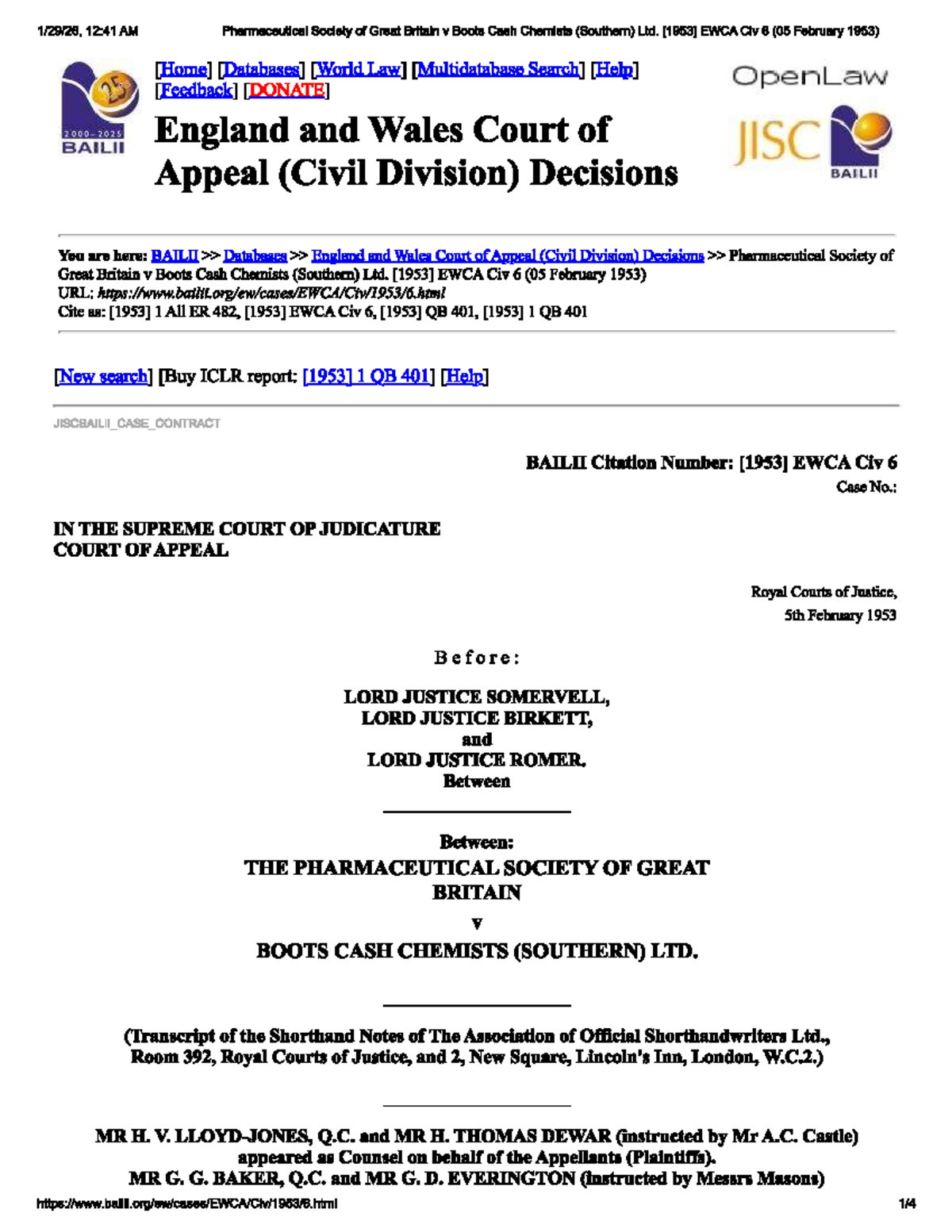 Pharmaceutical Society of Great Britain v Boots Cash Chemists: EWCA Civ ...