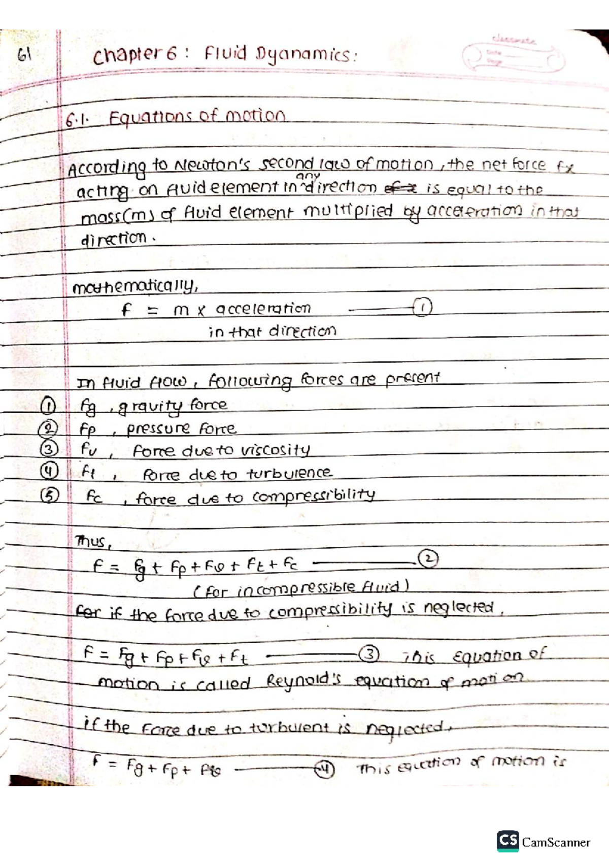 Fluid Mechanics (CS) - Chapter 6-8: Fluid Dynamics & Applications - Studocu