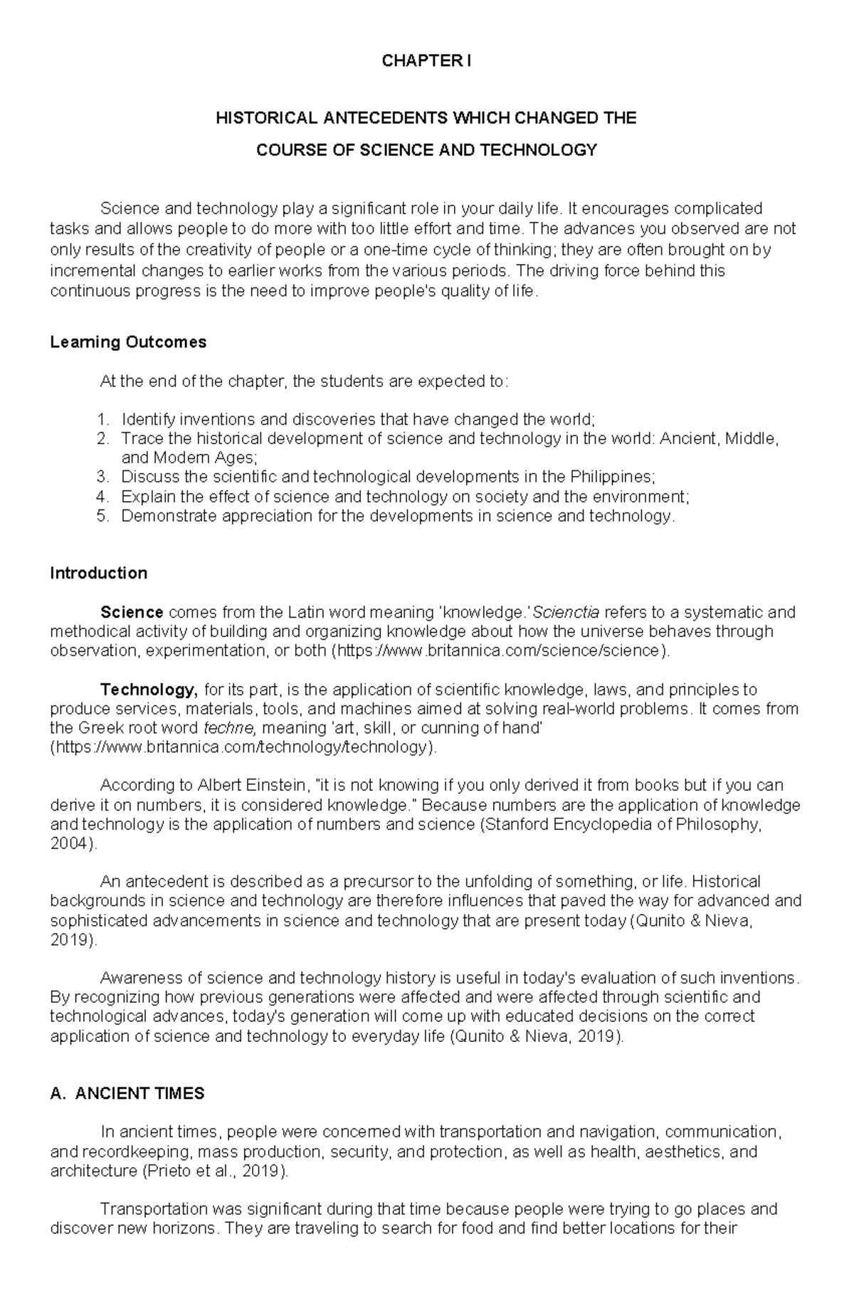 STS 101: Chapter 1 - Historical Antecedents in Science & Technology ...