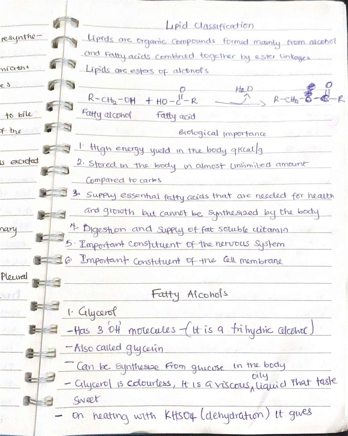 Lipid Classification and Biological Importance - Lecture Notes (Course ...