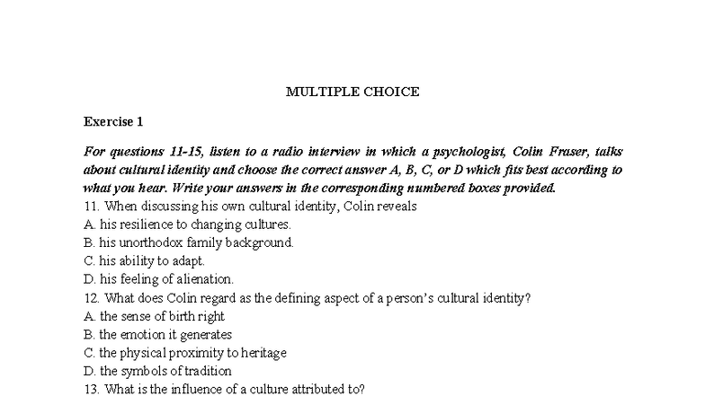 Multiple Choice Questions on Cultural Identity and Salary Negotiation ...