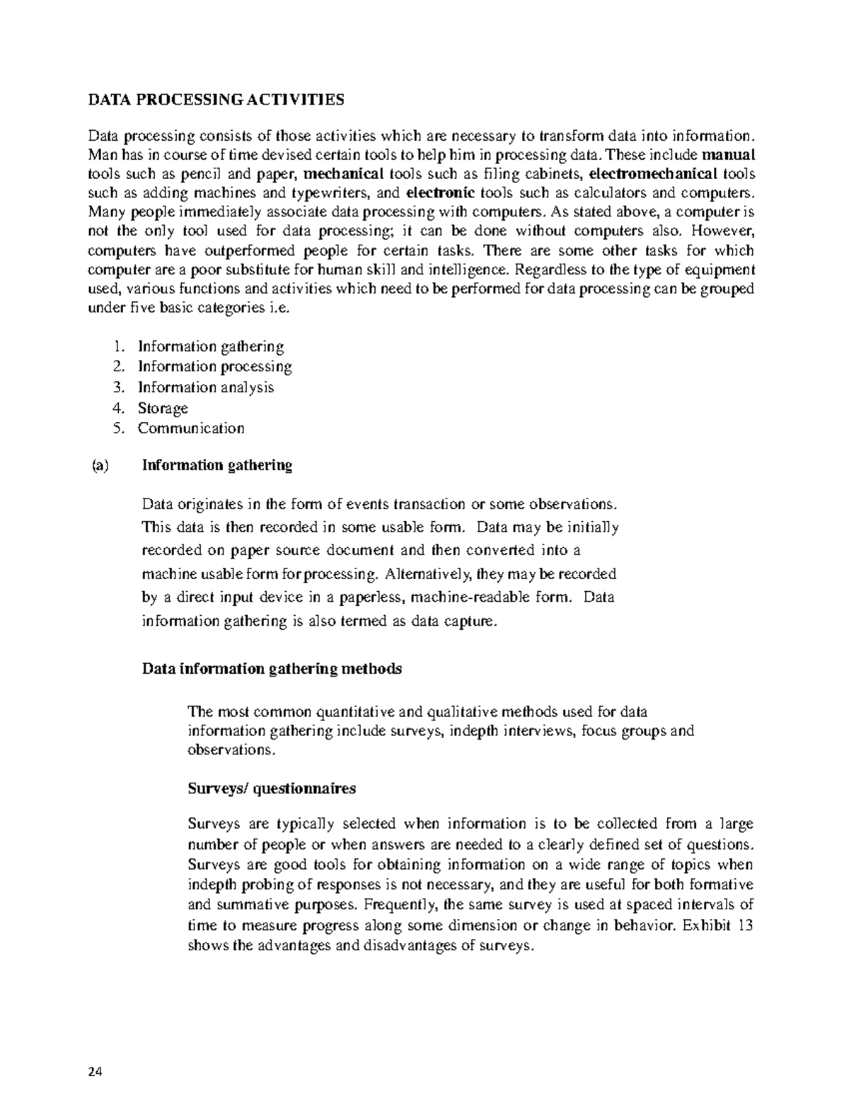 Business Information Systems (BIS) Notes on Data Processing Activities ...