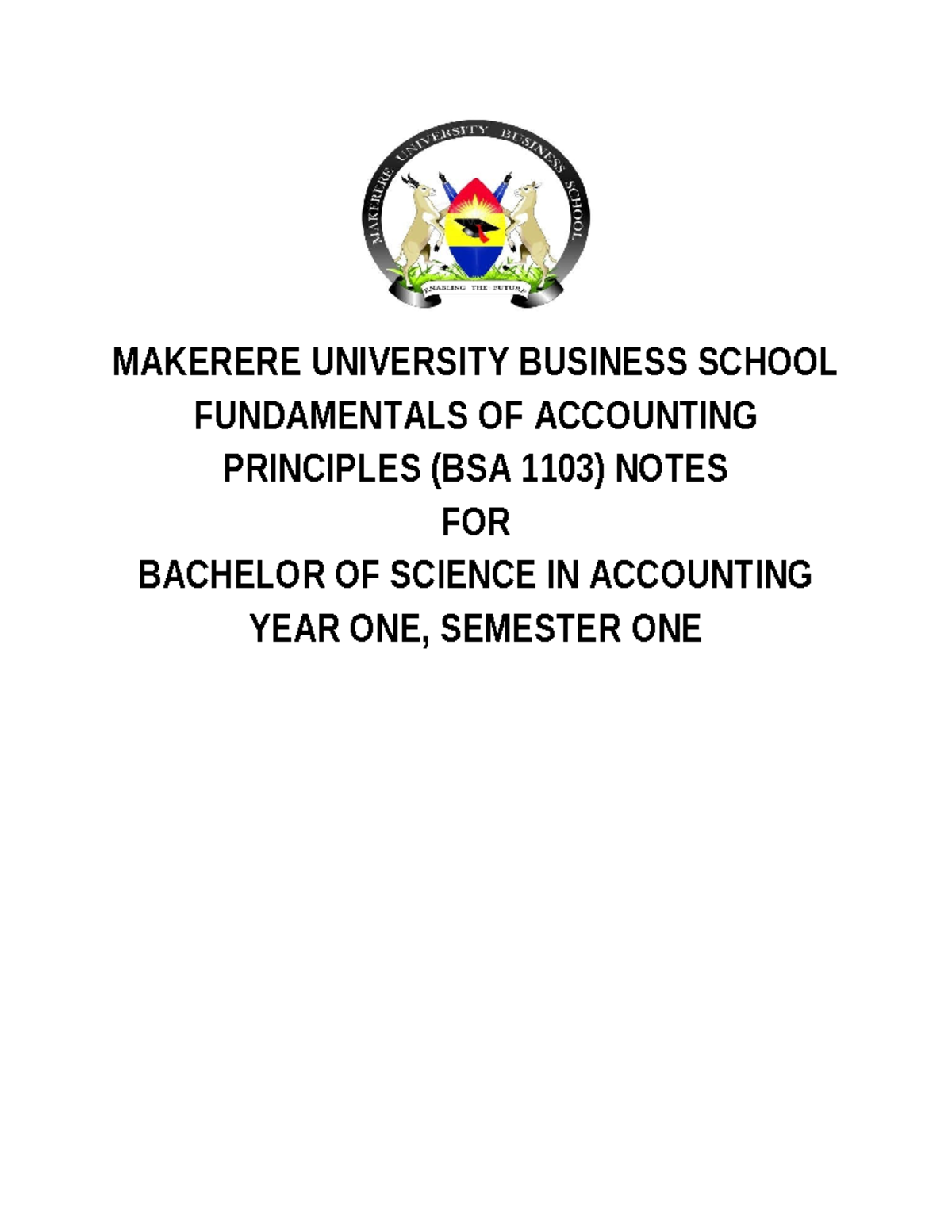 Fundamentals of Accounting Principles (BSA 1103) Year 1 Notes - Studocu
