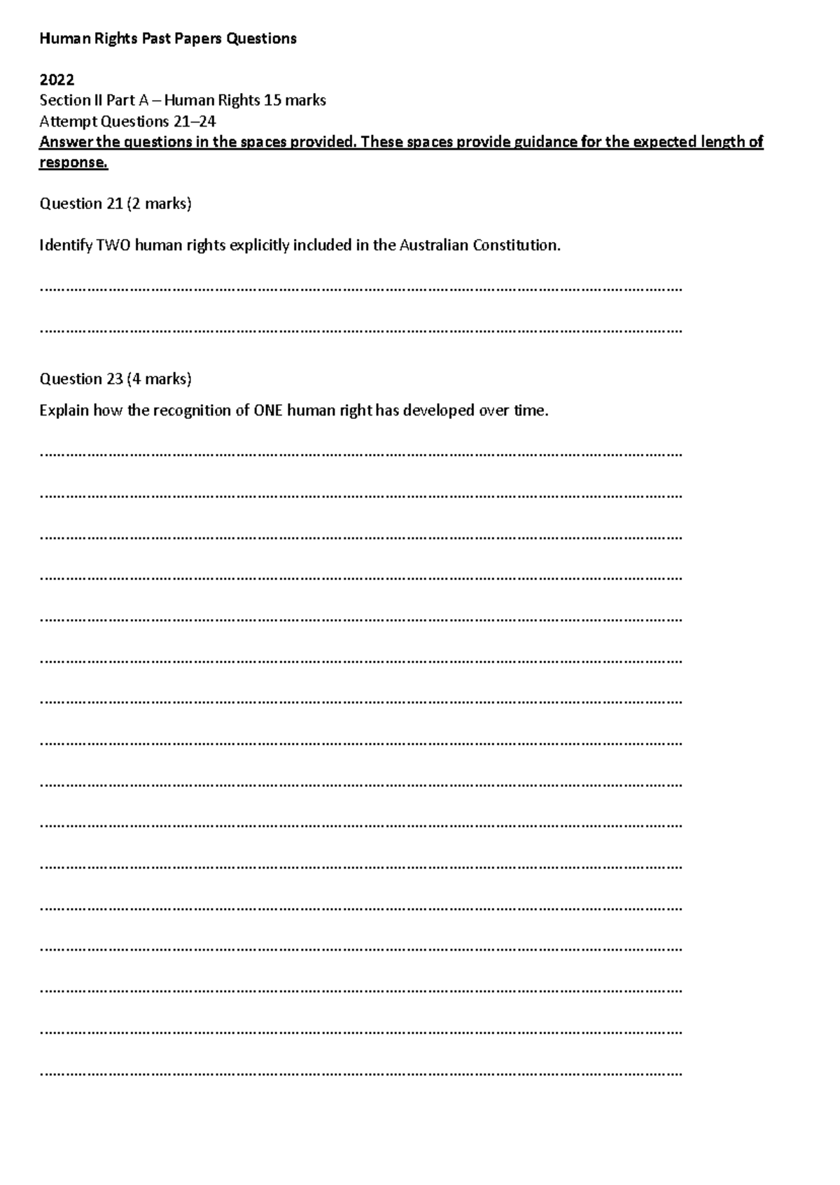 Human Rights Development Past Papers 2022 - Section II Analysis - Studocu