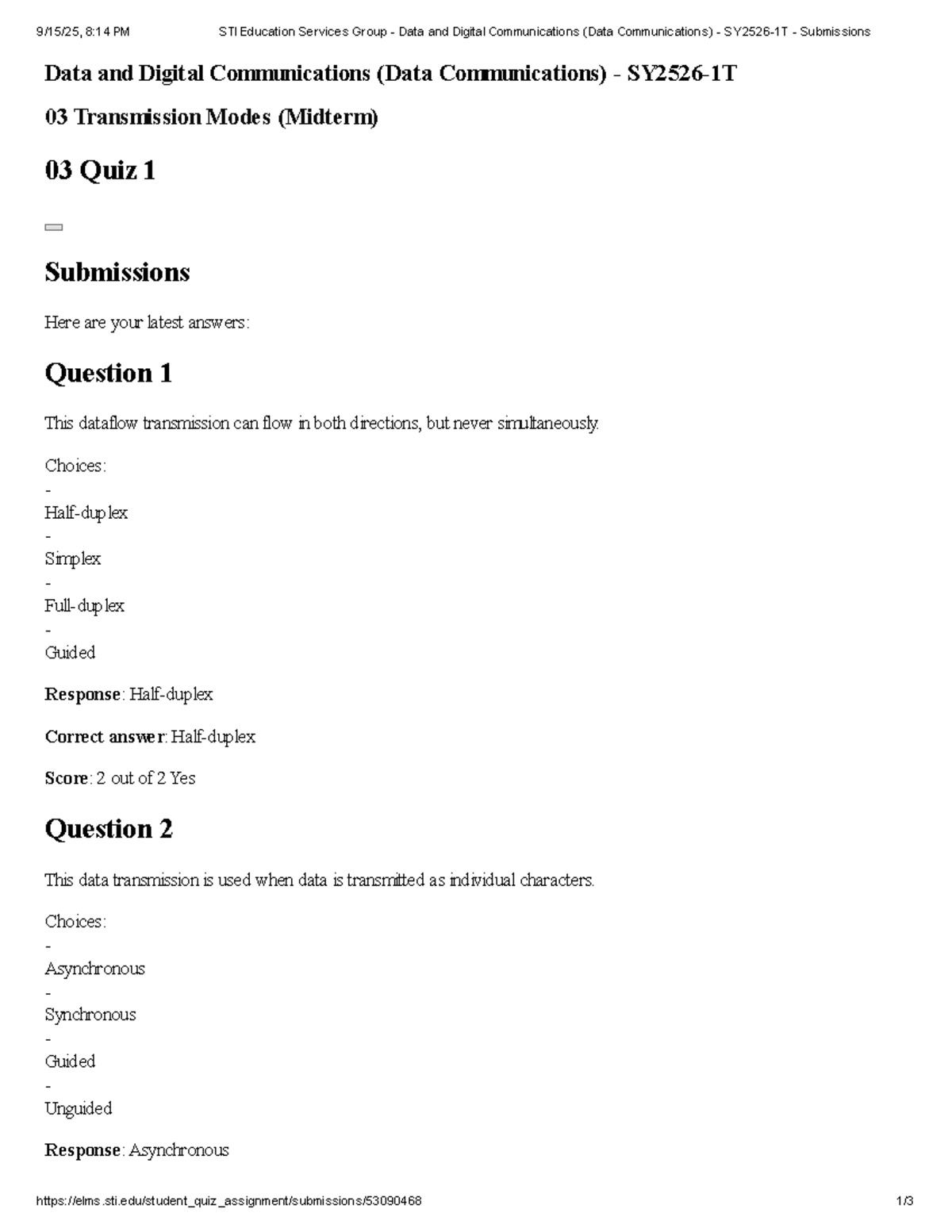Data Communications (Data Comm) Midterm Quiz 1 Submissions - Studocu