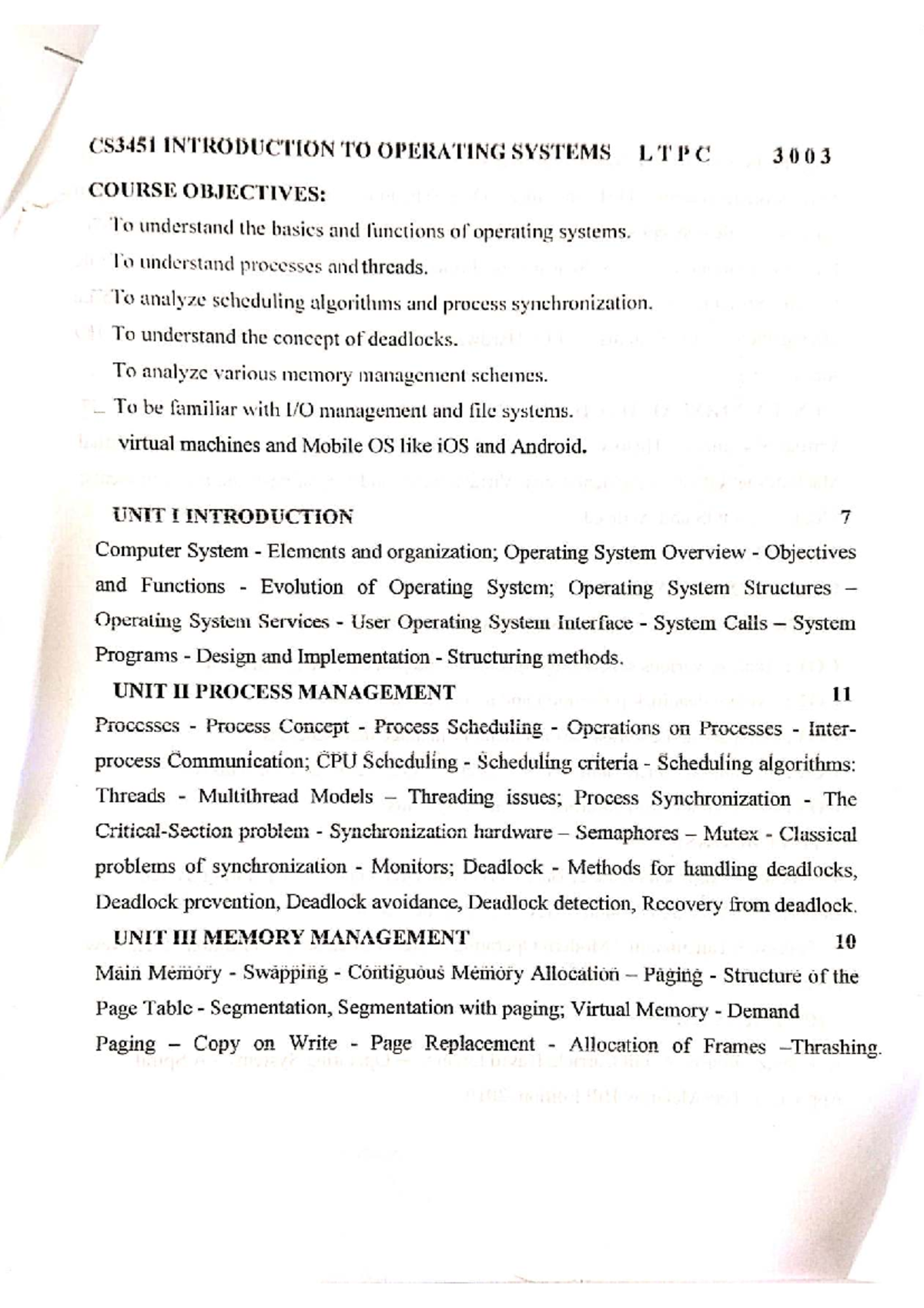 CS3451 Introduction to Operating Systems Syllabus Overview - Studocu