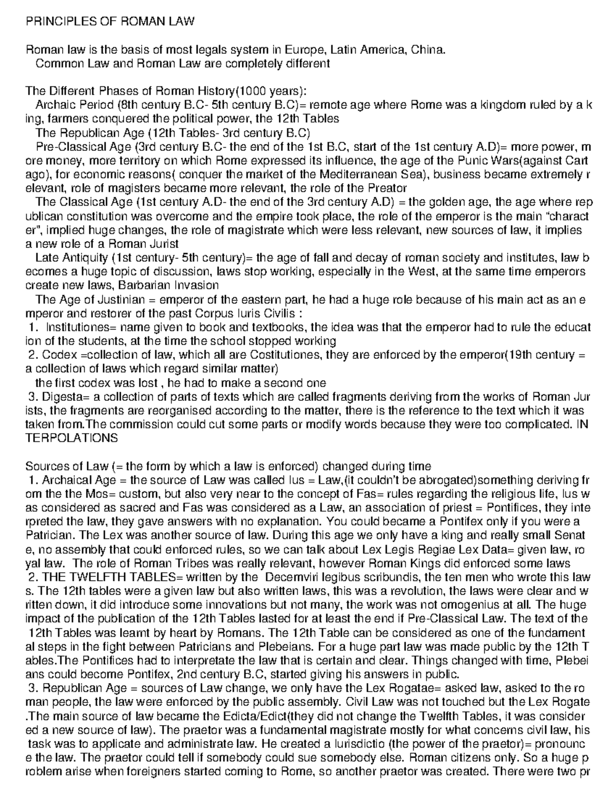 PRINCIPLES OF ROMAN LAW - PRINCIPLES OF ROMAN LAW Roman law is the ...