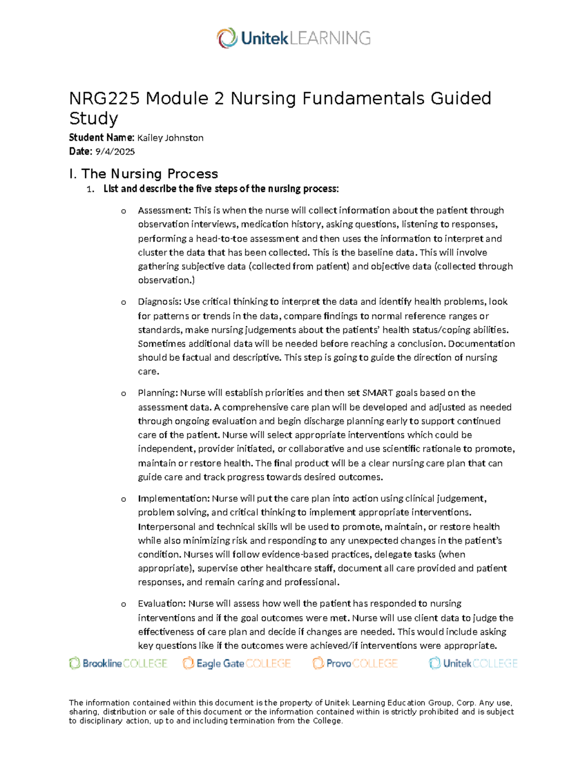 NRG225 Module 2: Nursing Fundamentals Study Guide & Aseptic Techniques ...