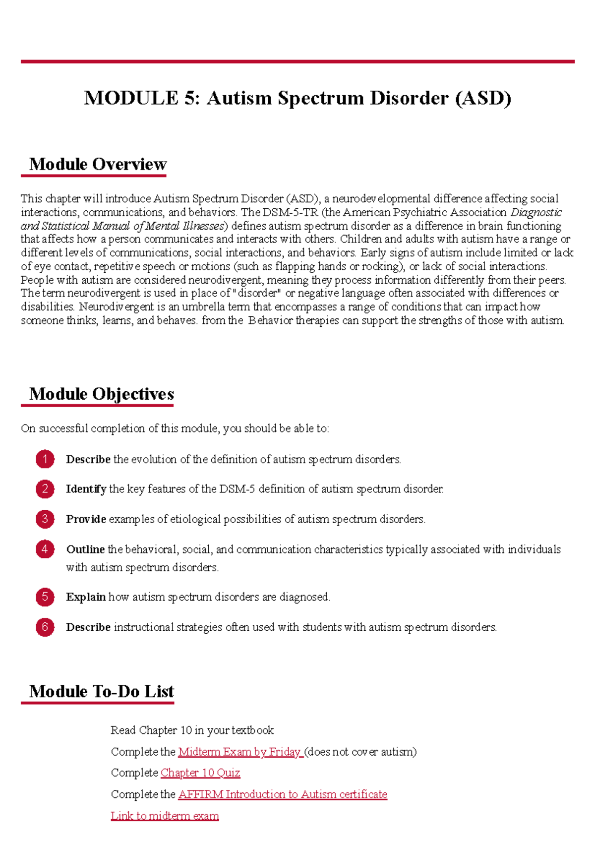 Module 5: Learning Guide on Autism Spectrum Disorder (ASD) - Studocu