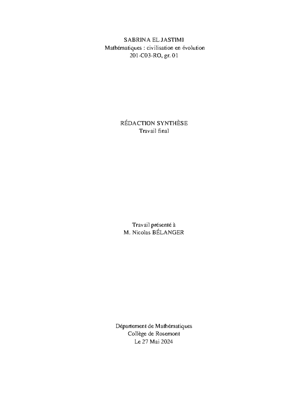 SABRINA EL JASTIMI Mathématiques : Applications et Influence gr. 01 ...