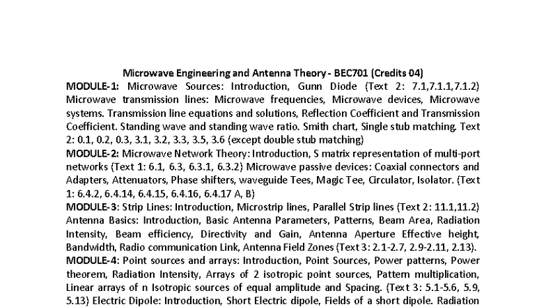 Microwave Engineering and Antenna Theory BEC701: Key Concepts and ...