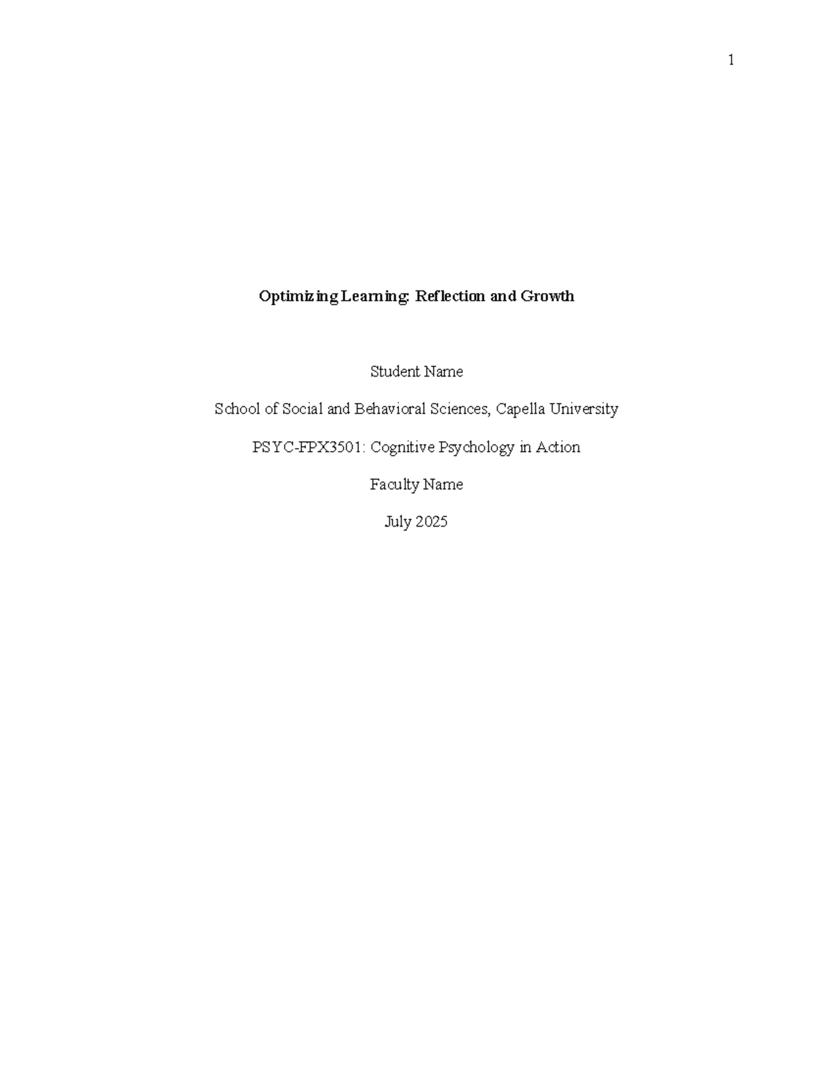 Cognitive Psychology in Action: Personal Learning Analysis (PSY 101 ...