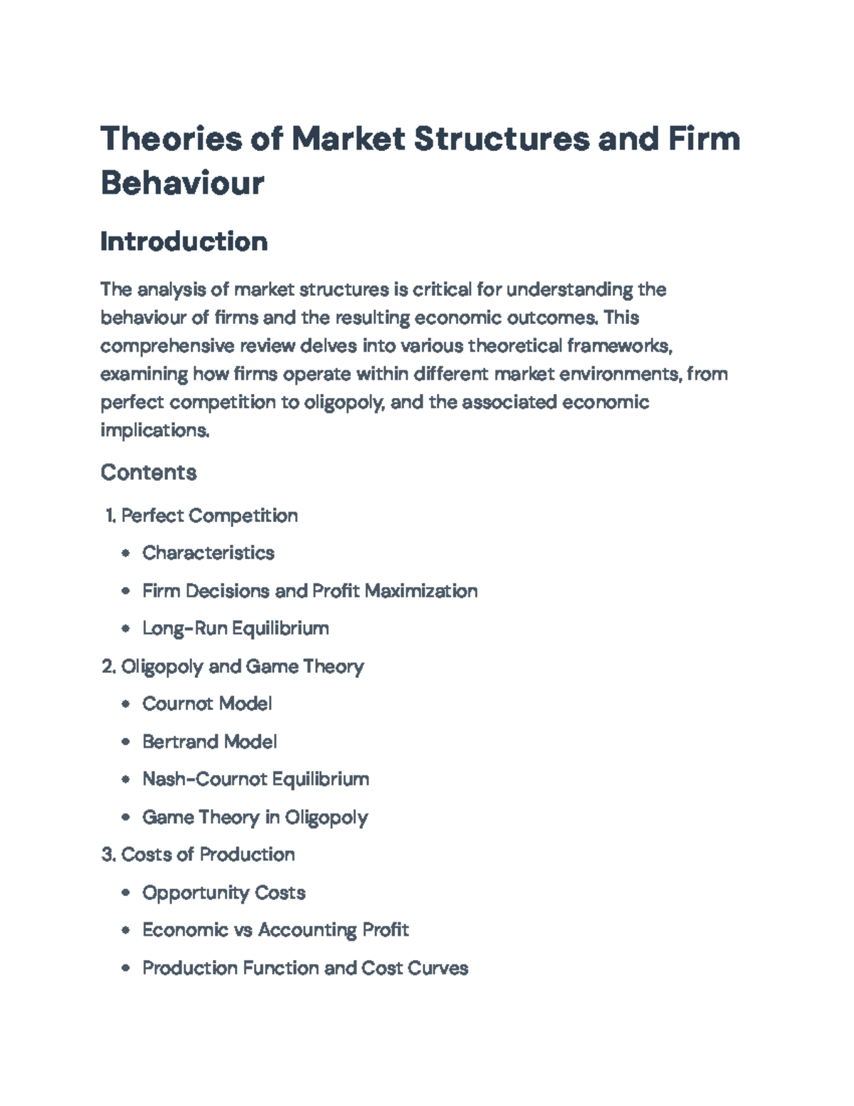 Theories of Market Structures and Firm Behavior Overview (ECO 101 ...