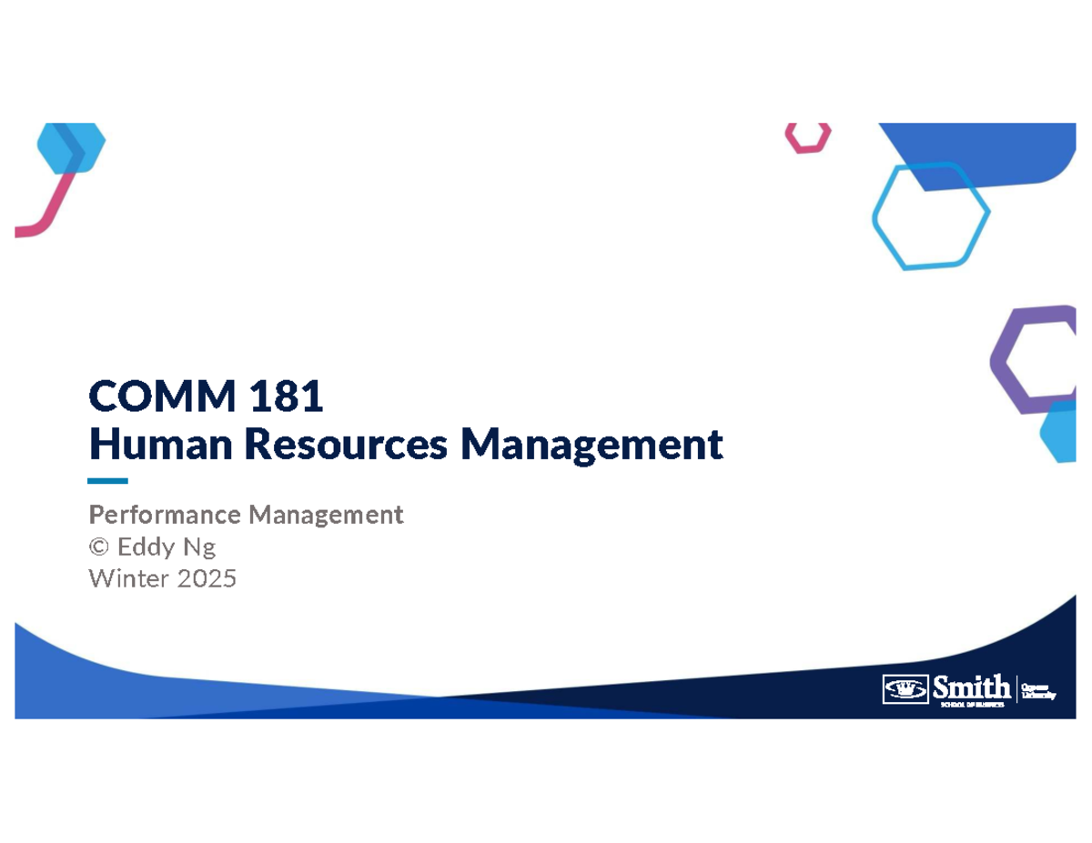 COMM 181 Winter 2025 - Performance Management Overview and Appraisal ...