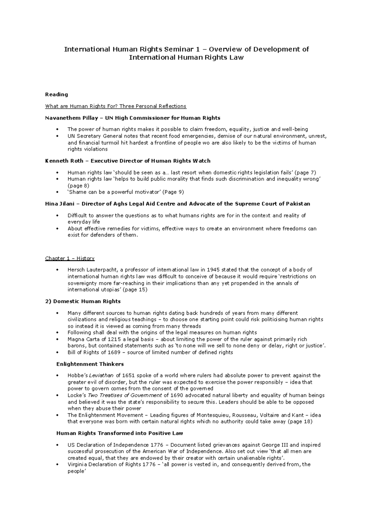 Summary of International Human Rights Law - Seminars 1-9 Insights - Studocu