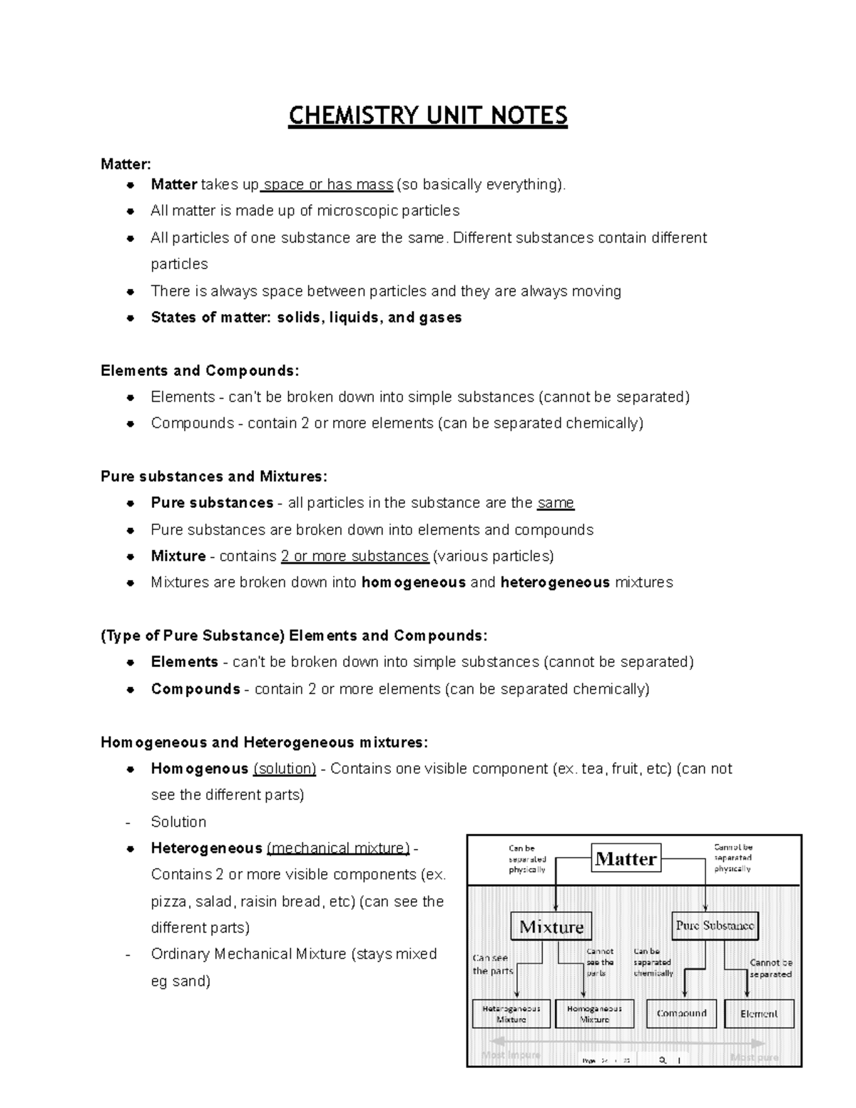 Grade 9 Chemistry Review Notes - CHEMISTRY UNIT NOTES Matter: Matter ...