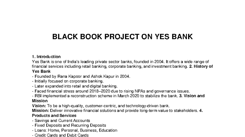Yes Bank Black Book Project: Overview & Analysis - Studocu