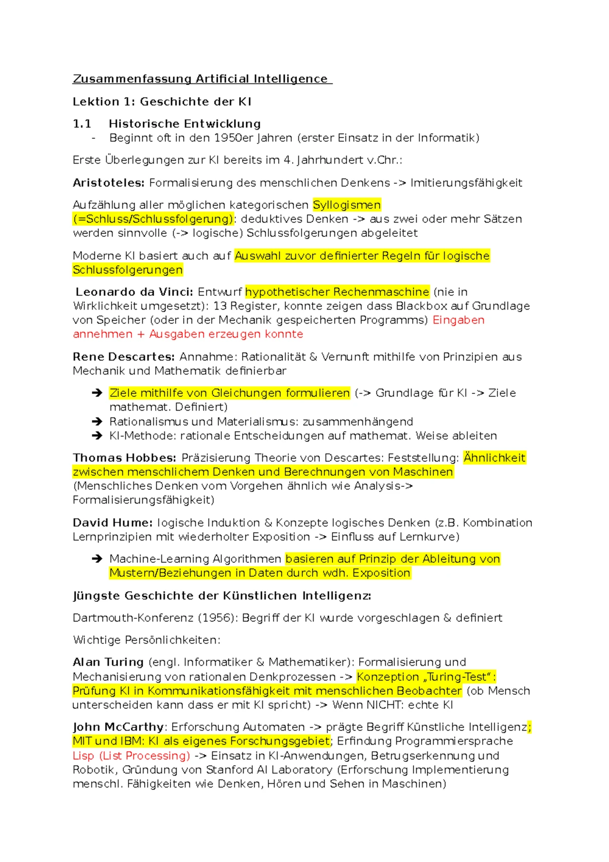 Künstliche Intelligenz (KI) - Zusammenfassung des Studienskripts (Modul ...
