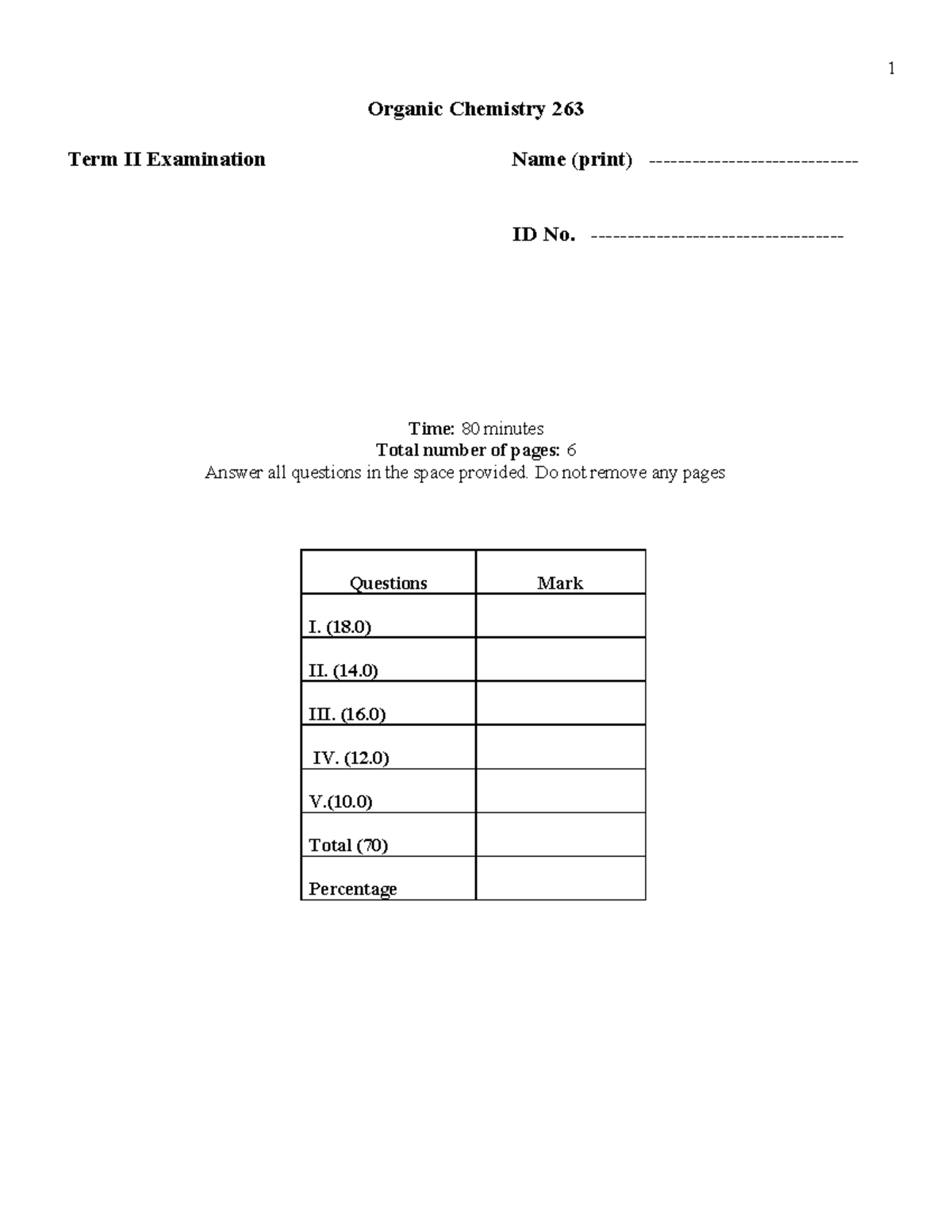 263 Organic Chemistry Term II Practice Exam Answer Key - Studocu