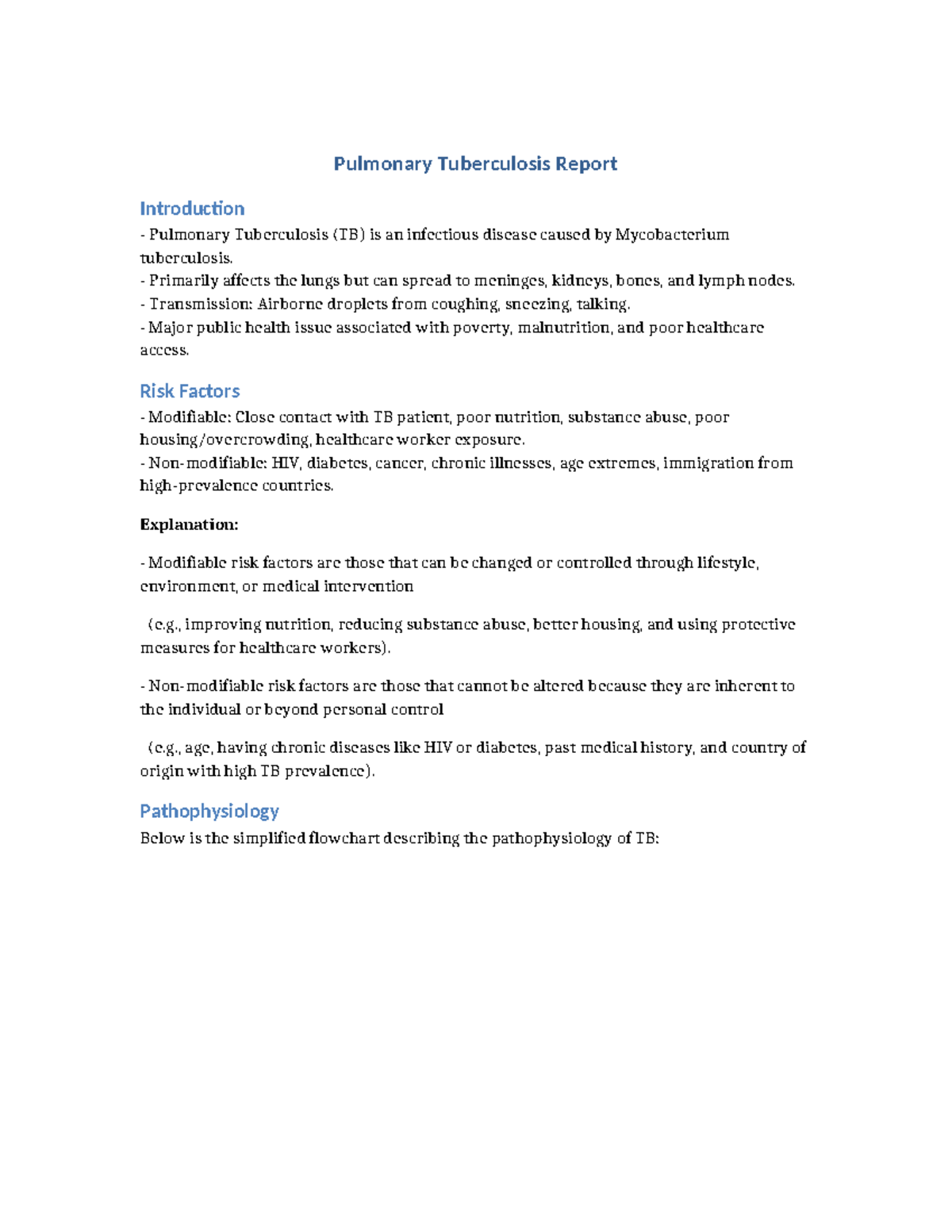 Pulmonary TB Complete Report: Overview, Risk Factors & Diagnosis - Studocu