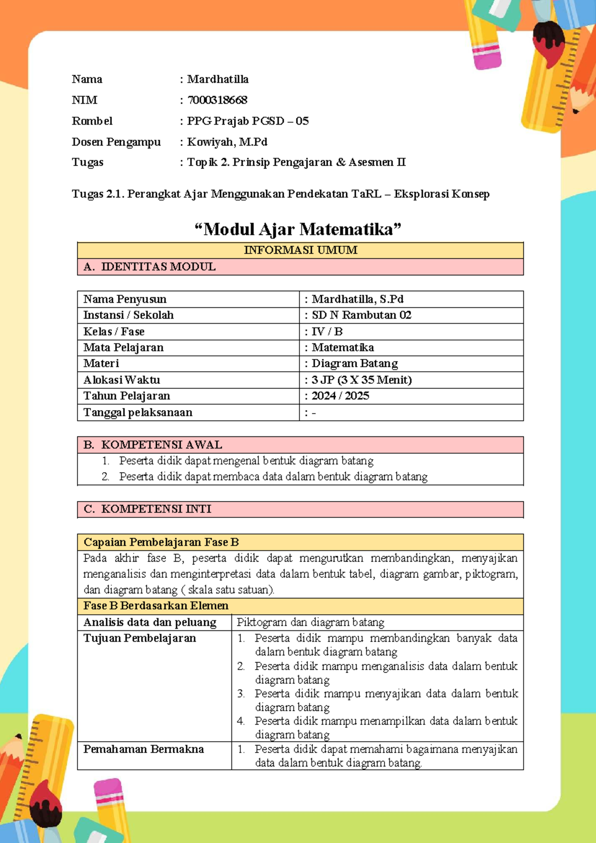 Modul Ajar Kelas IV: Diagram Batang dan Asesmen II (PPG Prajab PGSD 05) - Document Preview
