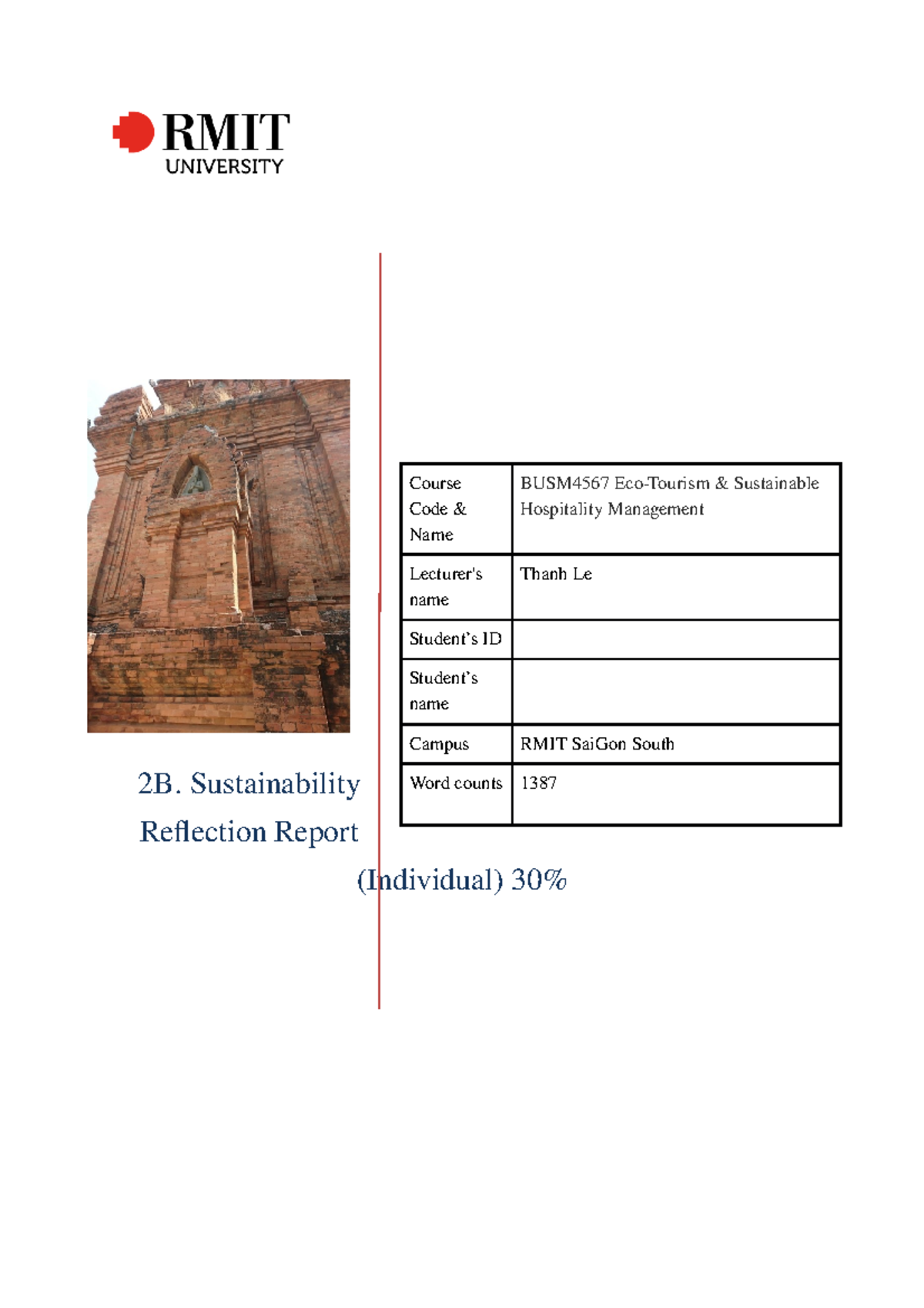Assignment 2B - Sustainability Reflection Report (Individual) 30% - 2B ...