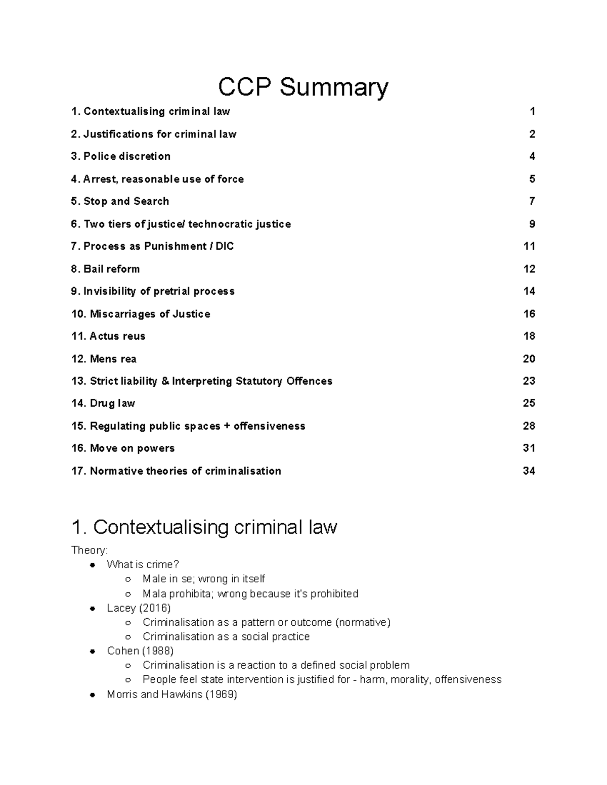 CCP Summary - CCP Summary Contextualising criminal law 1 Justifications ...