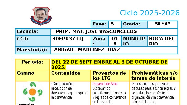 Planeación Didáctica: Proyecto de Convivencia y Salud 5º Grado (22 Sept ...