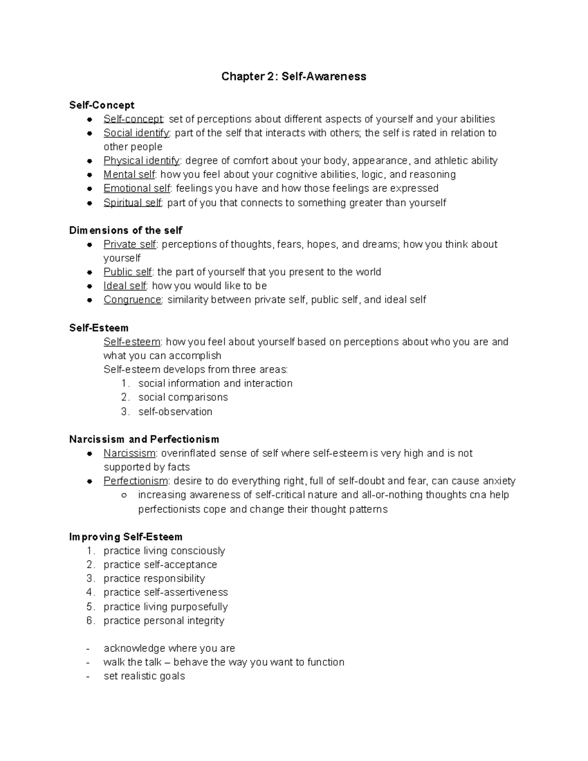 Chapter 2: Self-Awareness and Its Dimensions - Notes - Studocu