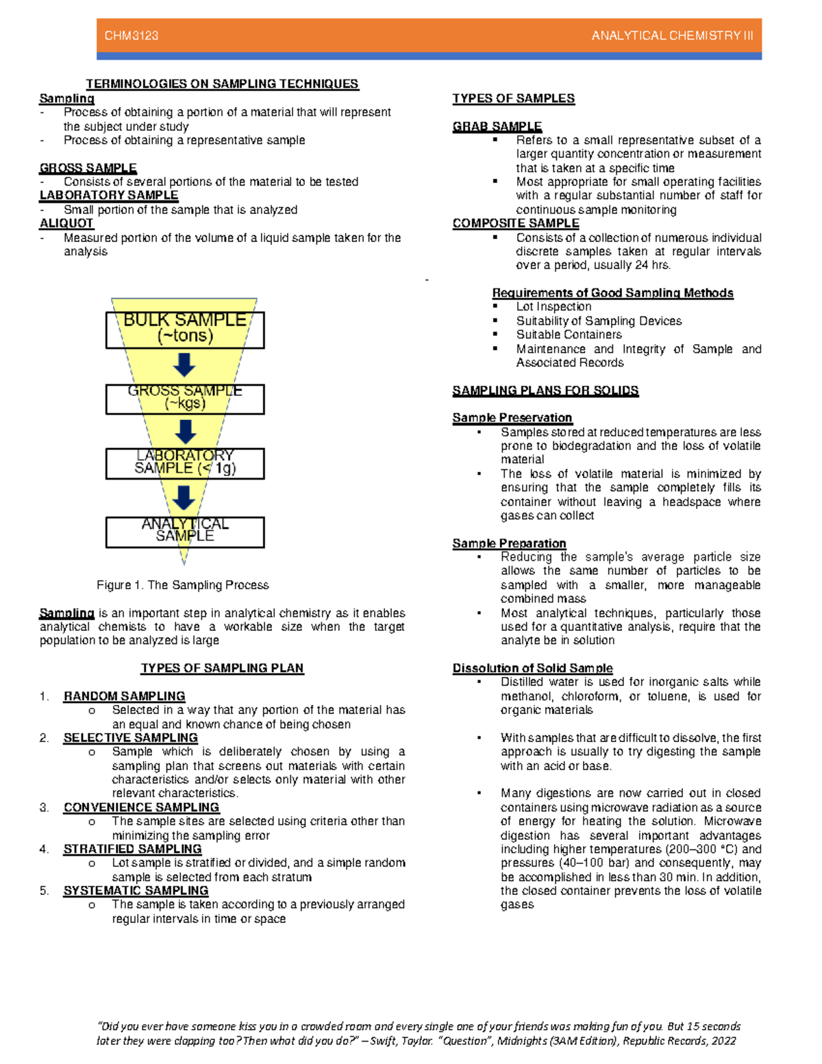CHM3123 - Handout 1 - Sampling Techniques - “Did you ever have someone ...