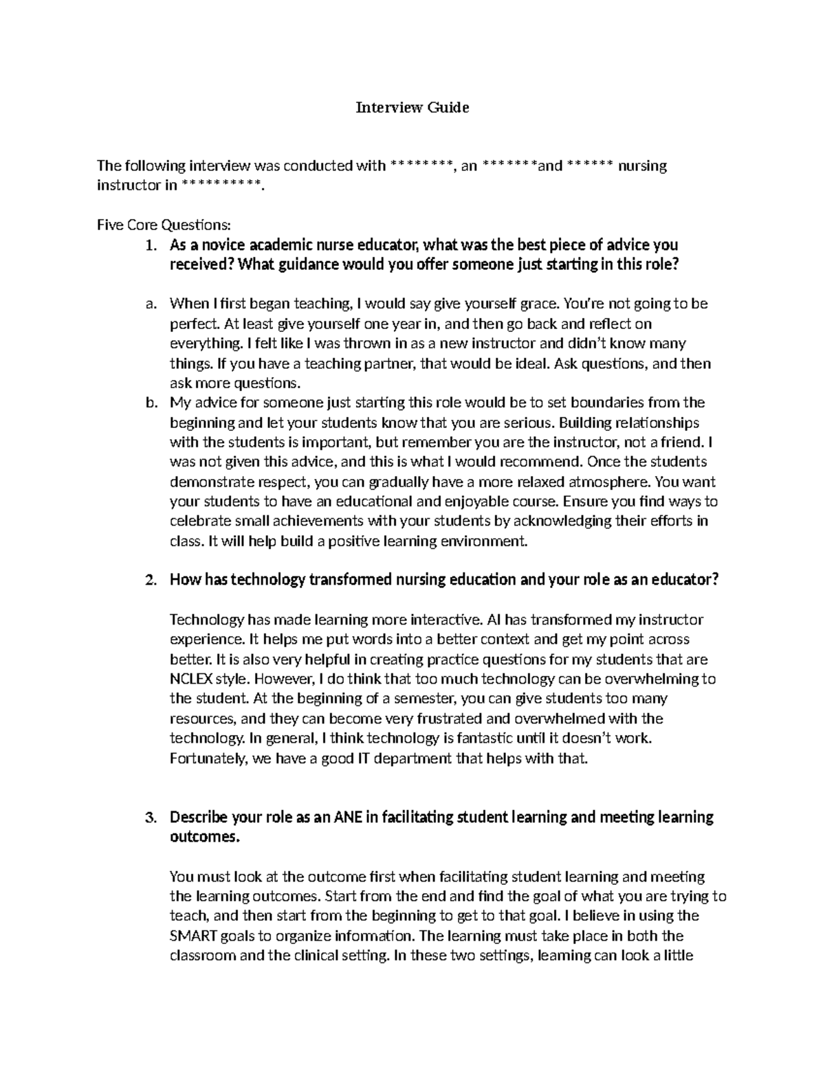 C918 Interview Guide for New Academic Nurse Educators - Studocu