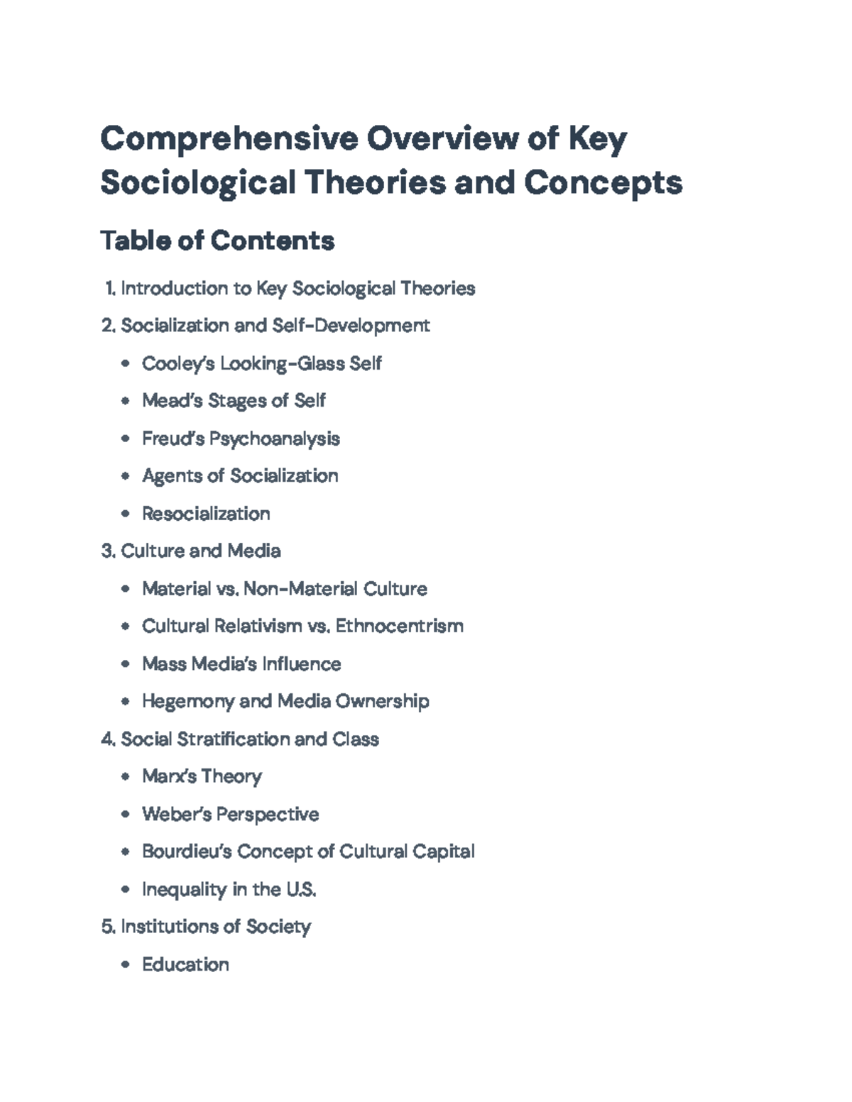 Comprehensive Overview of Key Sociological Theories and Concepts (SOC ...