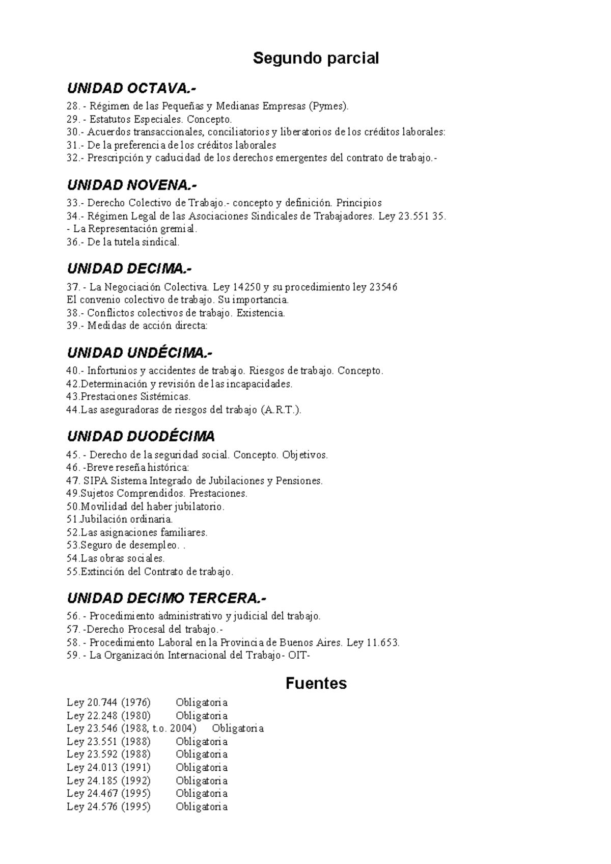 Segundo Parcial de Derecho Laboral: Régimen de Pymes y Seguridad Social ...