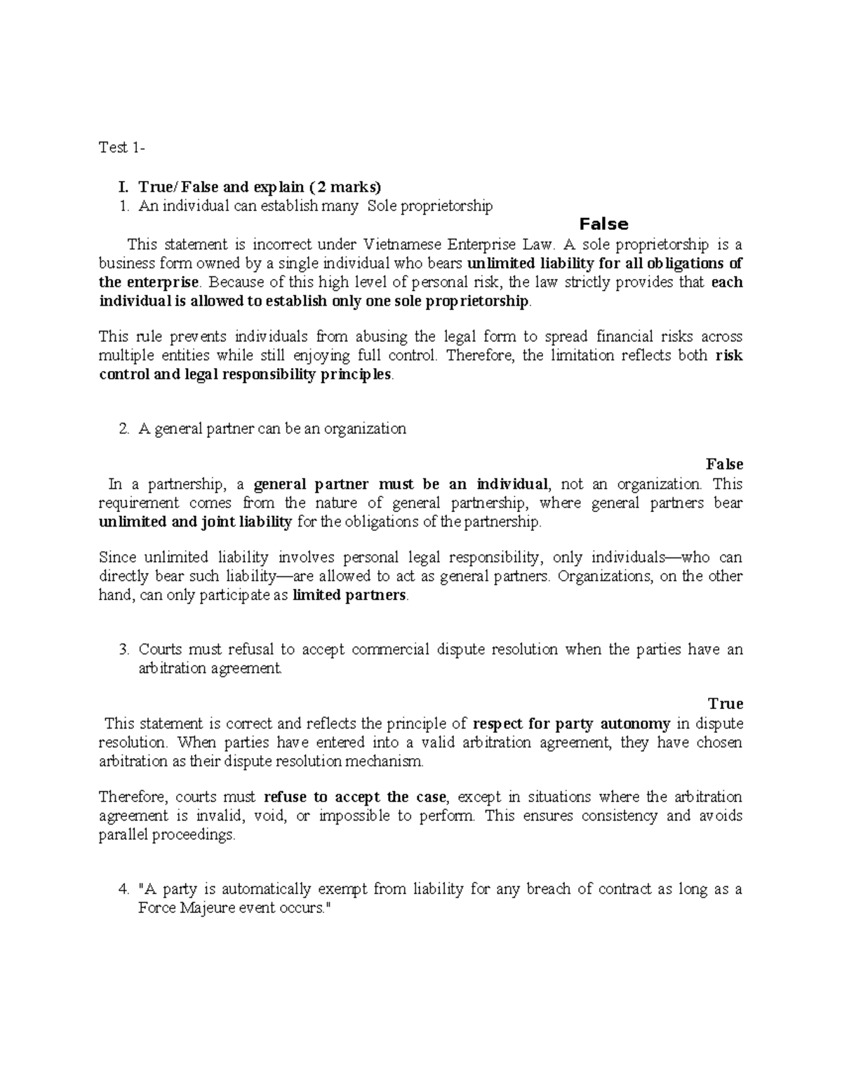Final Exam Review: Business Law Concepts (Course Code: ôn tập) - Studocu