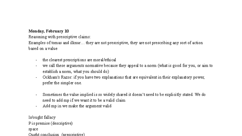 Phil 2100 - Lecture Notes on Prescriptive Claims and Normative ...