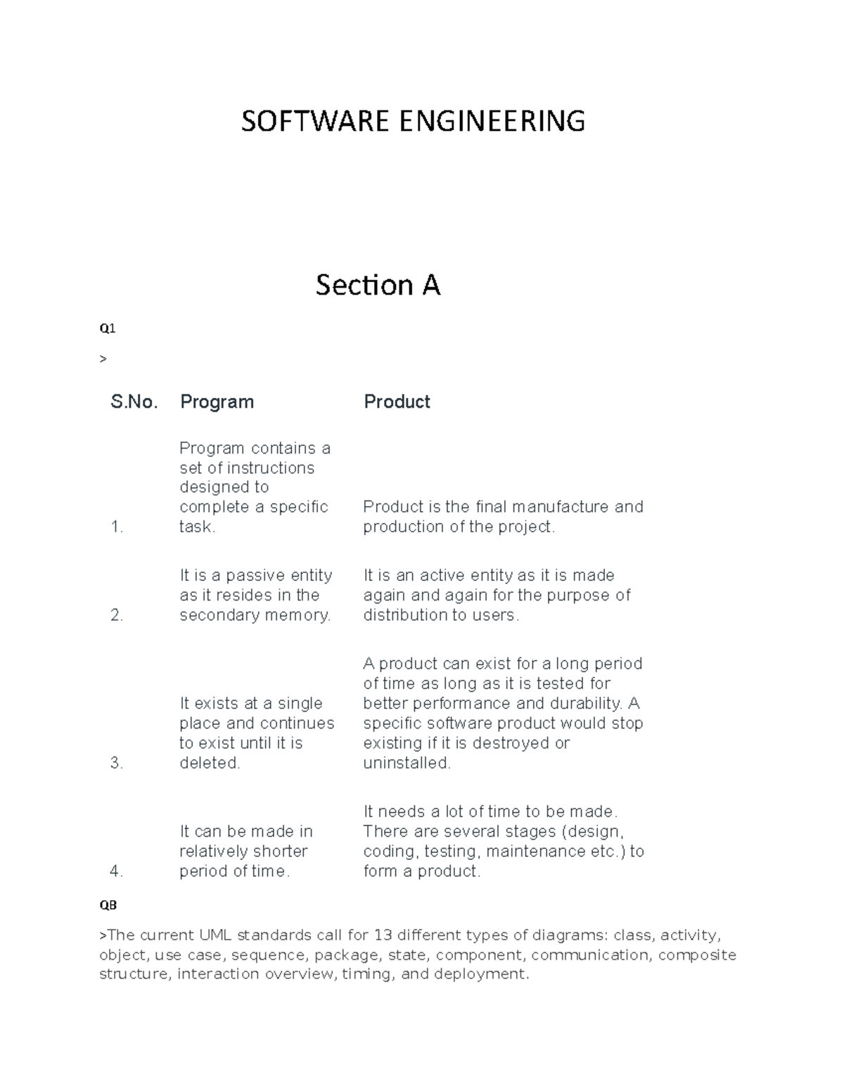 Software Engineeringg - SOFTWARE ENGINEERING Section A Q > S. Program ...