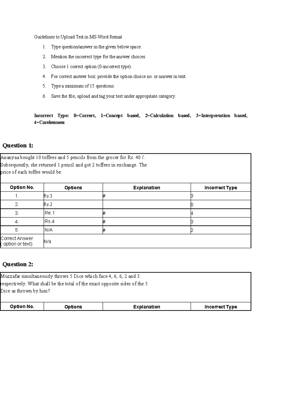 Guidelines for Uploading Test Questions (Param 7) - Studocu