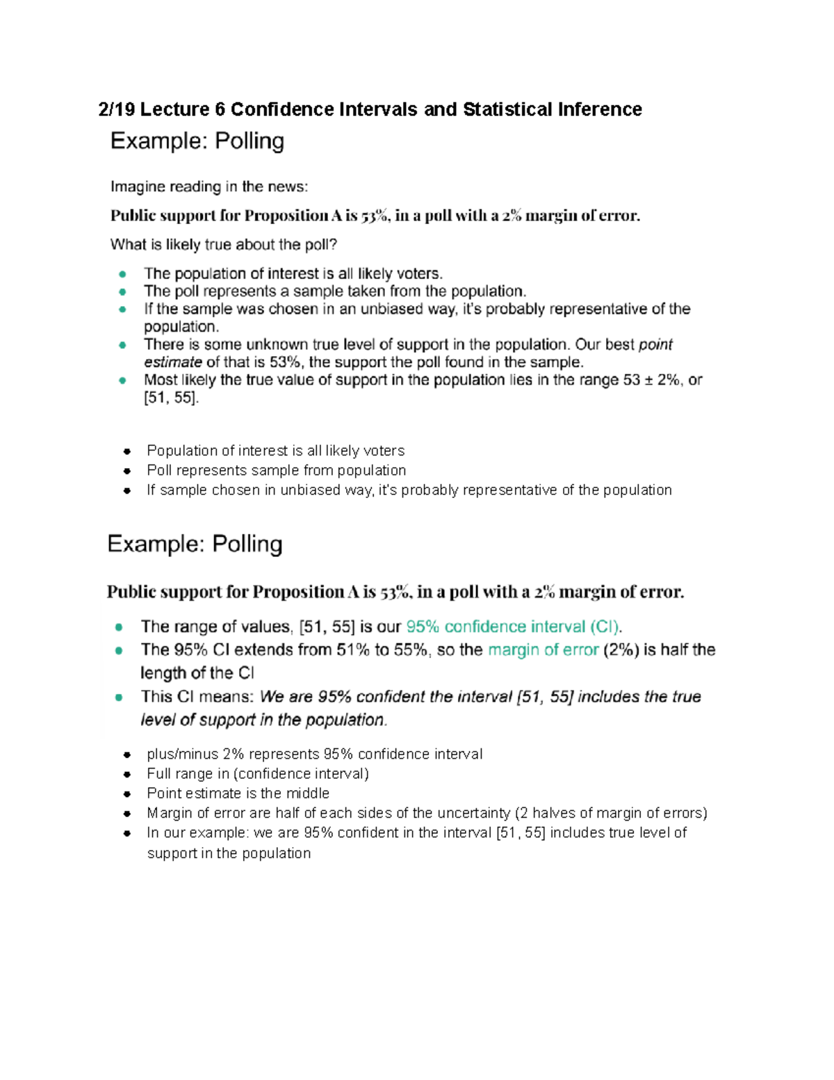 Statistical Inference and Confidence Intervals - Wk7 Lecture Notes - 2/ ...
