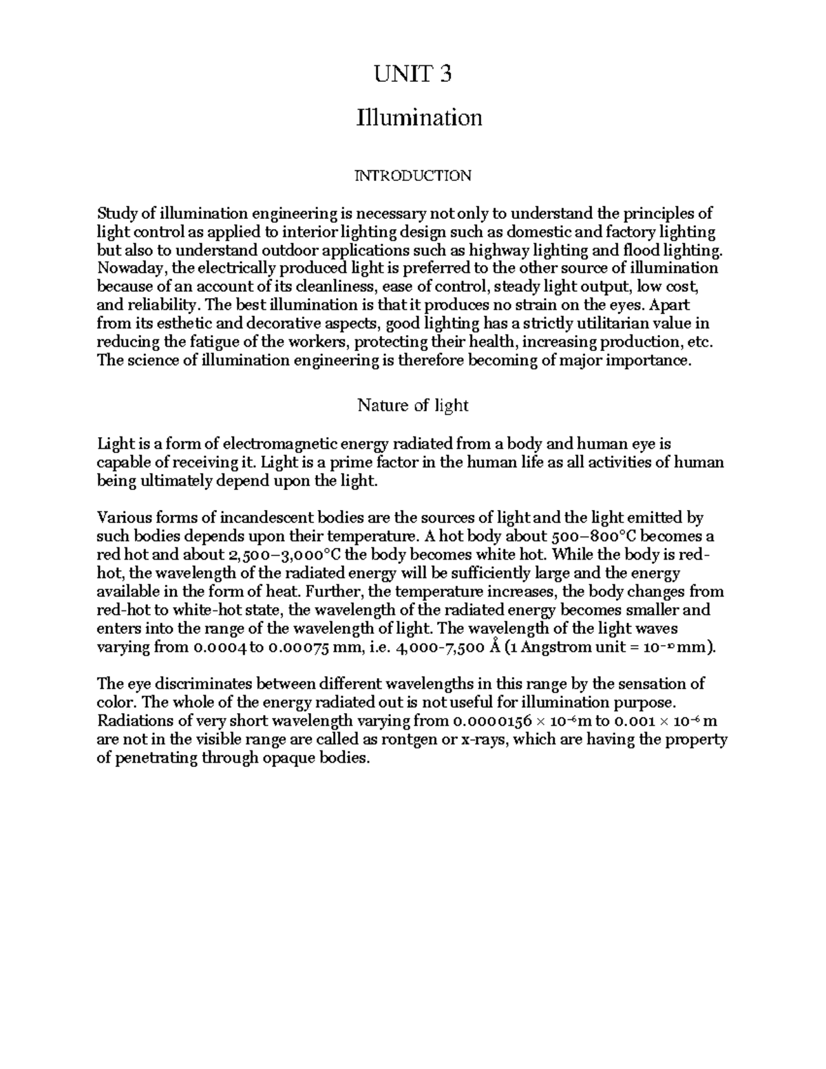 Unit 3 illumination engineering study notes for UEE III 1 - Summer ...