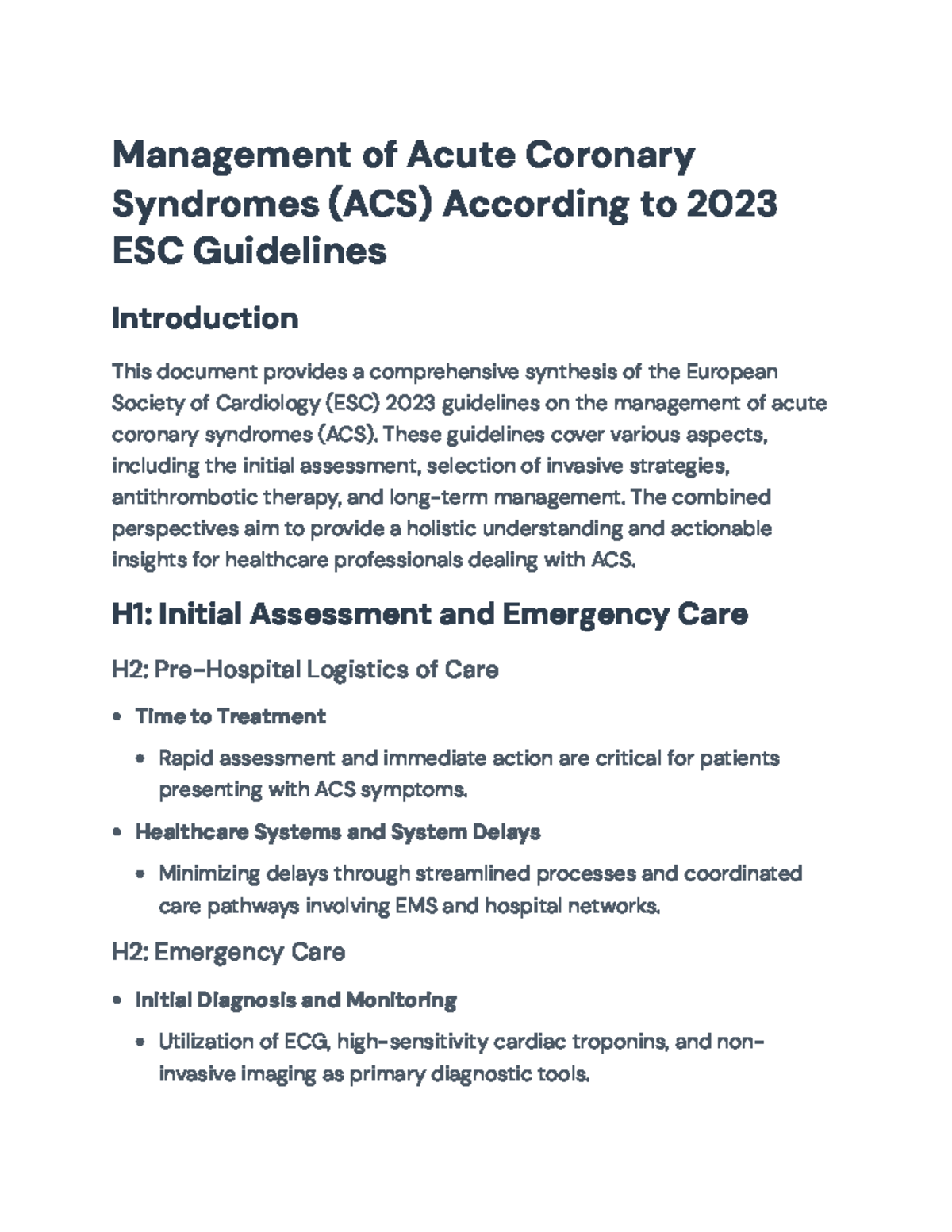 Management of Acute Coronary Syndromes (ACS) Per 2023 ESC Guidelines ...