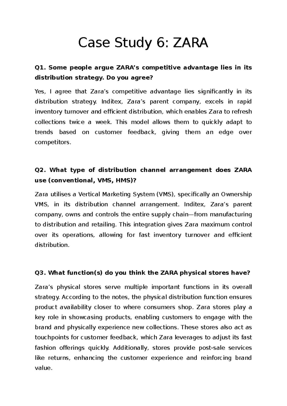 Zara Case Study 6 - Case Study 6: ZARA Q1. Some people argue ZARA’s ...