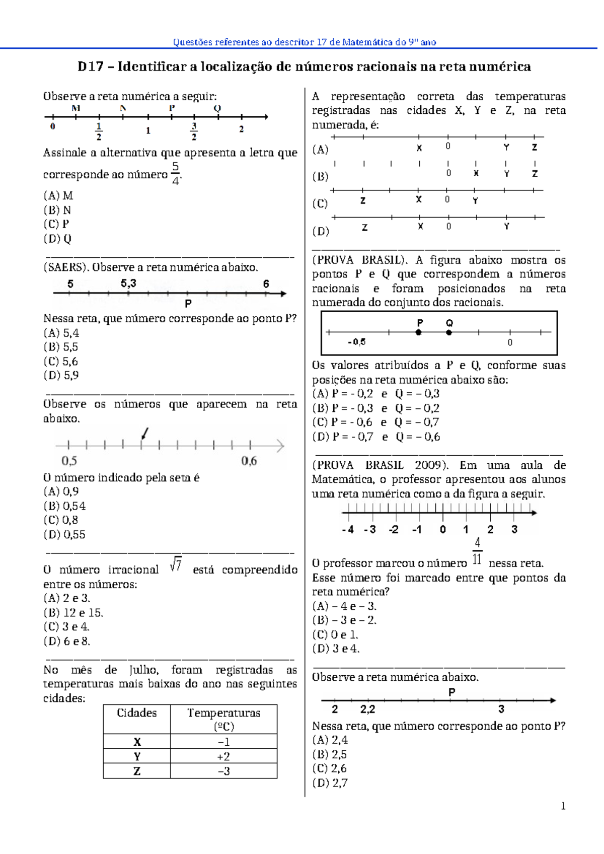 Identificação de Números Racionais na Reta Numérica - Matemática 9º Ano ...